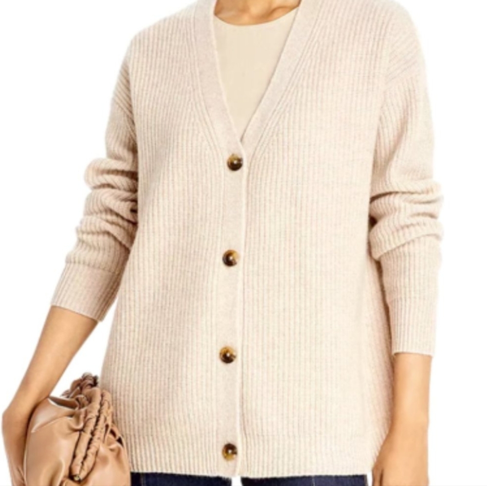 NWOT MAGASCHONI 100% Cashmere Ribbed Cardigan Relaxed Fit